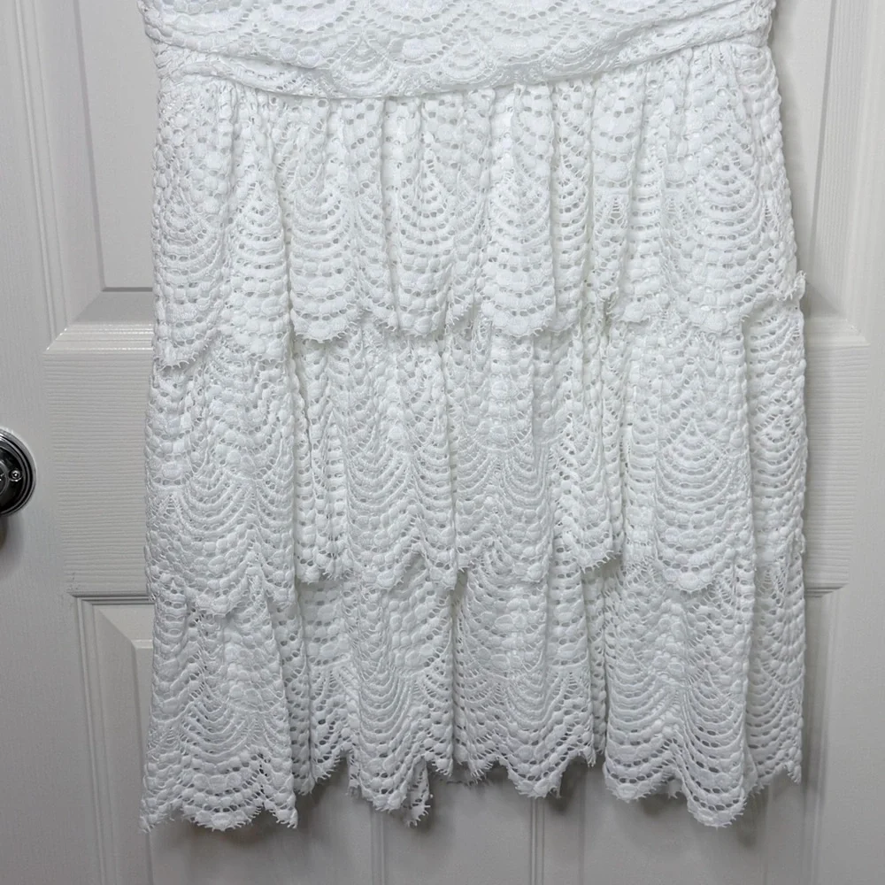 LILLY PULITZER FAYE V-NECK LACE RUFFLE DRESS RESORT WHITE SCALLOPED SHELL LACE L - Picture 5 of 15